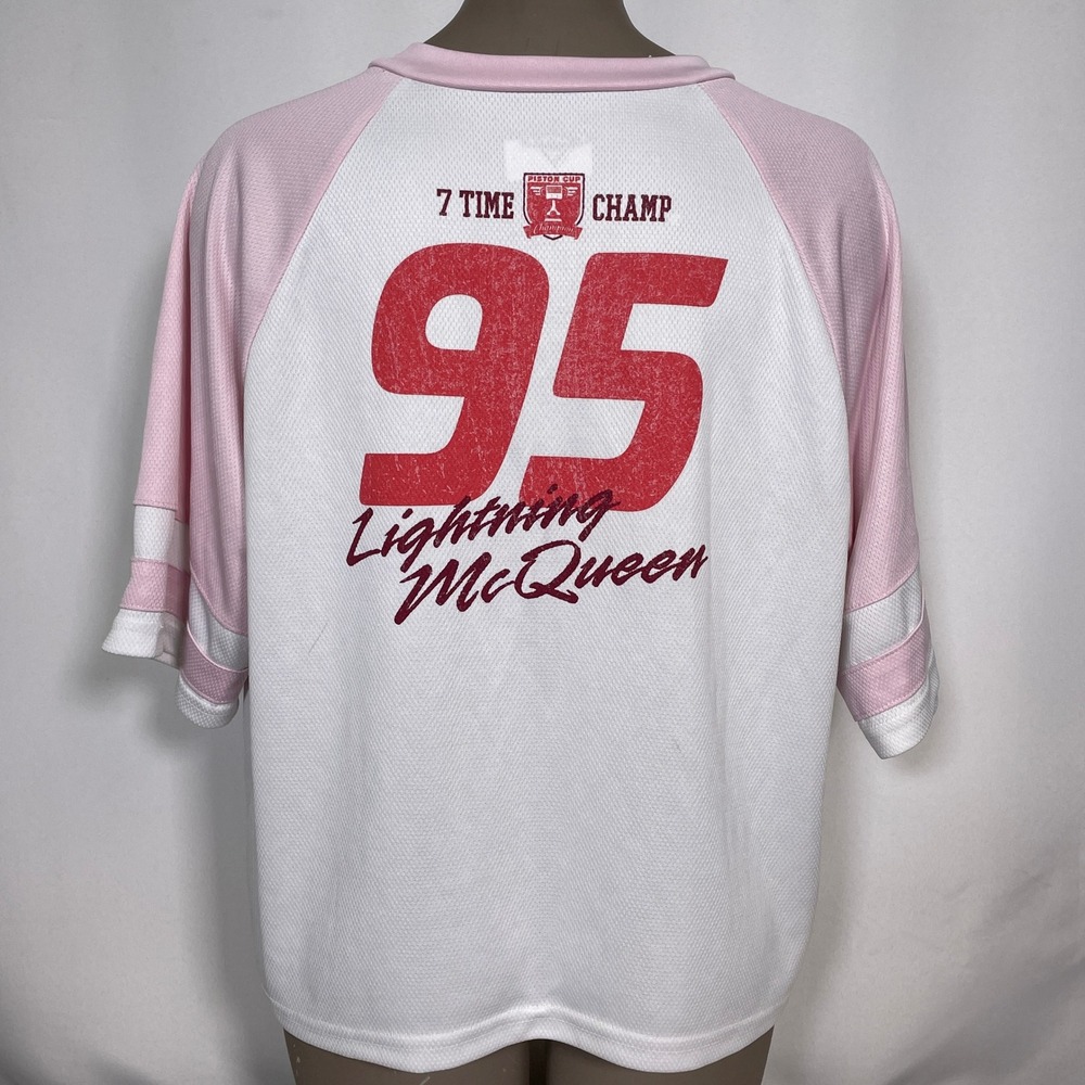 Disney Pixar Cars Lightning McQueen #95 White Piston Cup Jersey Women's LARGE - Picture 5 of 9